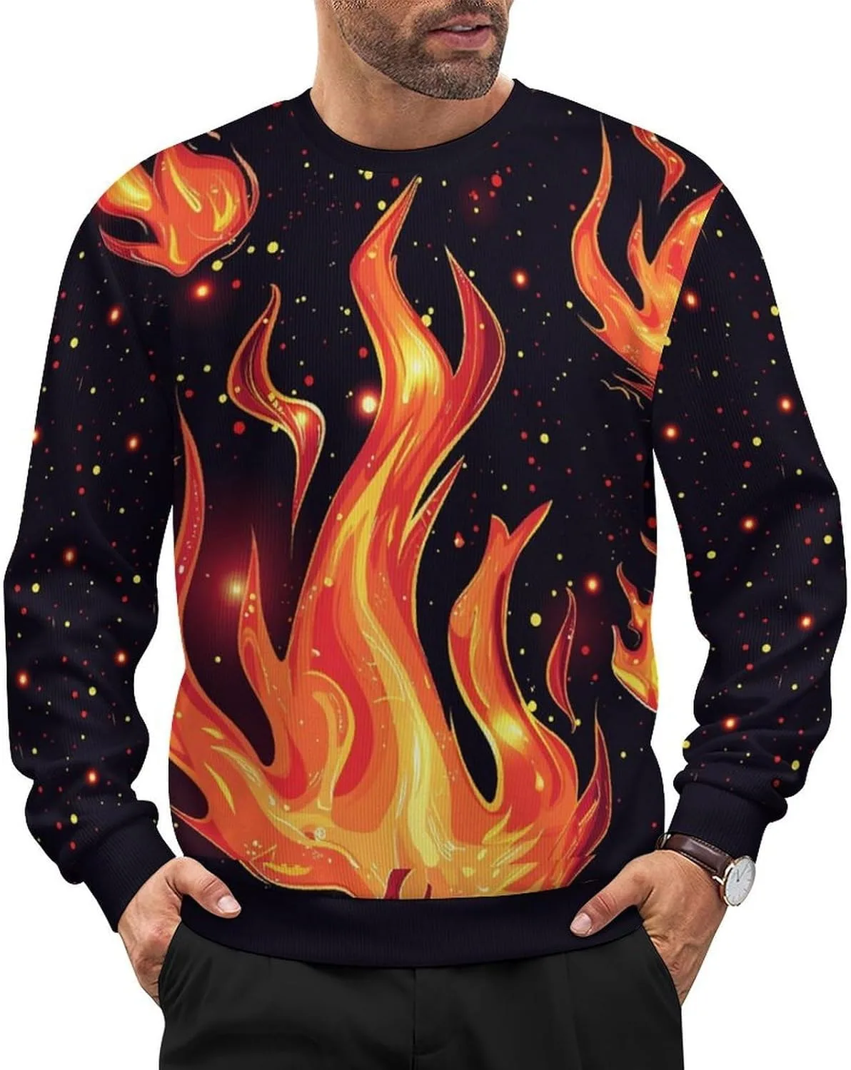 

Мужской свитер с животным принтом, свободный, с длинными рукавами и круглым вырезом HLSDFRES