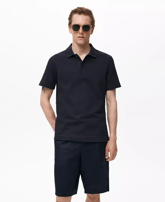 

Мужская поло из тонкого ребристого трикотажа Mango, синий