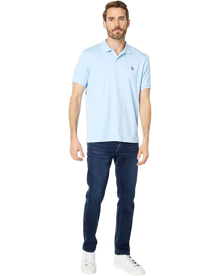 Поло U.S. Polo Assn. Solid Short Sleeve Interlock, светло-синий — фото 4