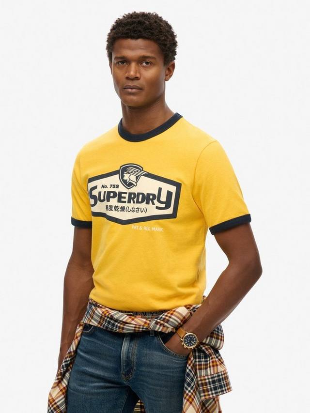

Хлопчатобумажная футболка ringer с коротким рукавом обычного покроя Superdry, цвет Utah Gold/Eclipse Navy