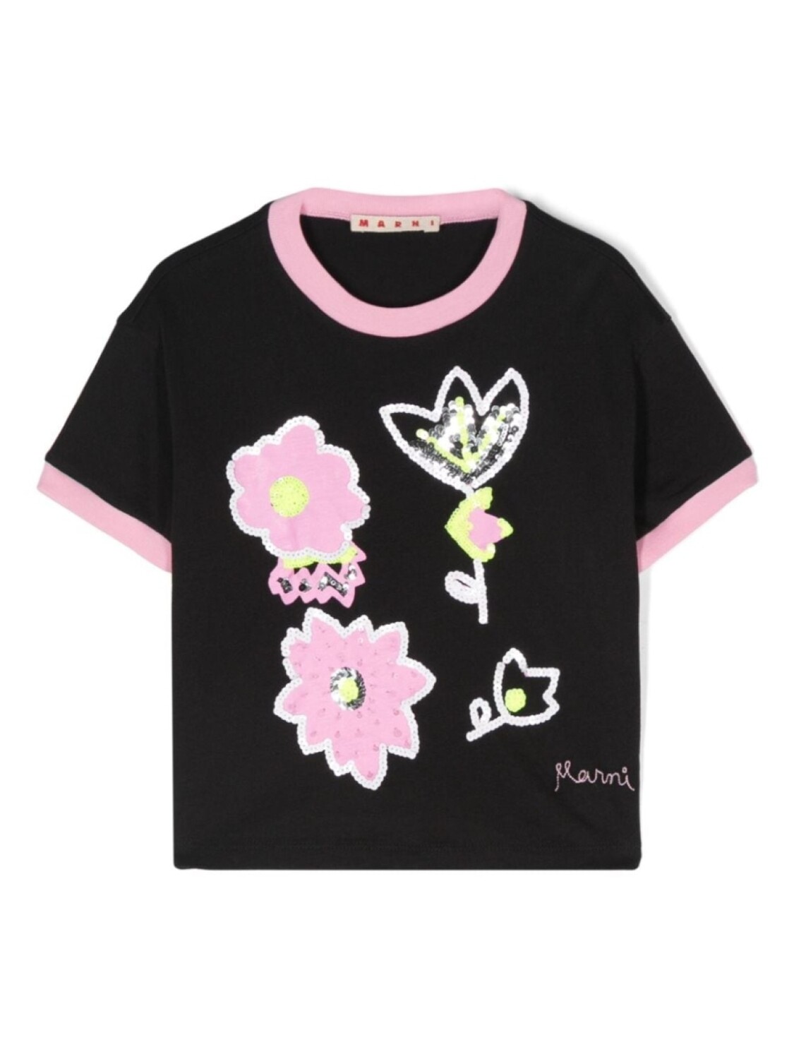 

Marni Kids футболка с вышитым логотипом, черный