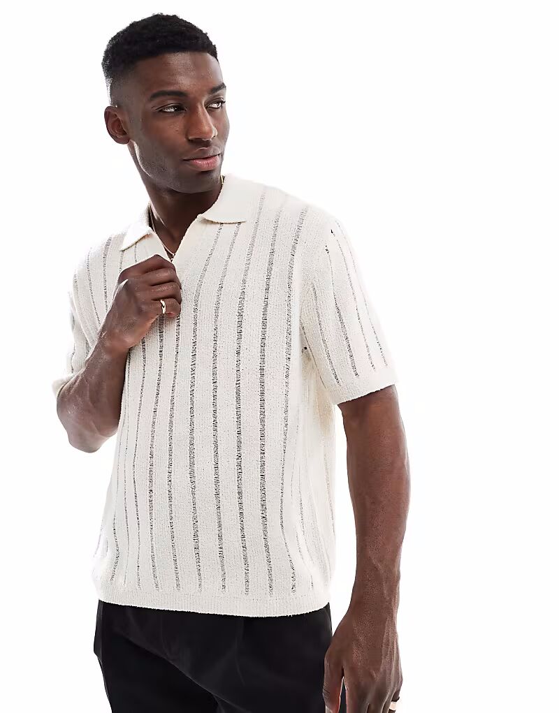 

Трикотажное поло в полоску цвета кремовый Pull&Bear