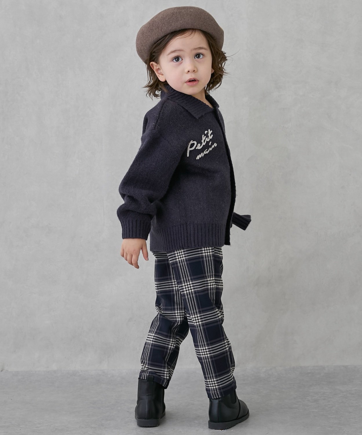 Клетчатые эластичные брюки Petit main, Navy blue — фото 3