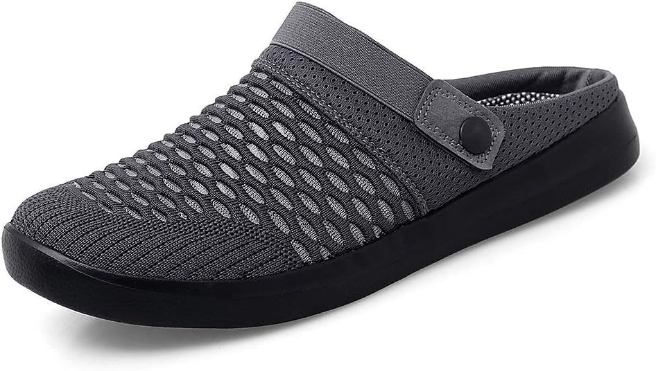 

Мужские сетчатые сандалии Abnkarwin, без застежки, плоские, с эластичной задней ремешком, легкая подошва MD, для дома и улицы, летние дышащие, больших размеров, два способа ношения, повседневные, темно-серый