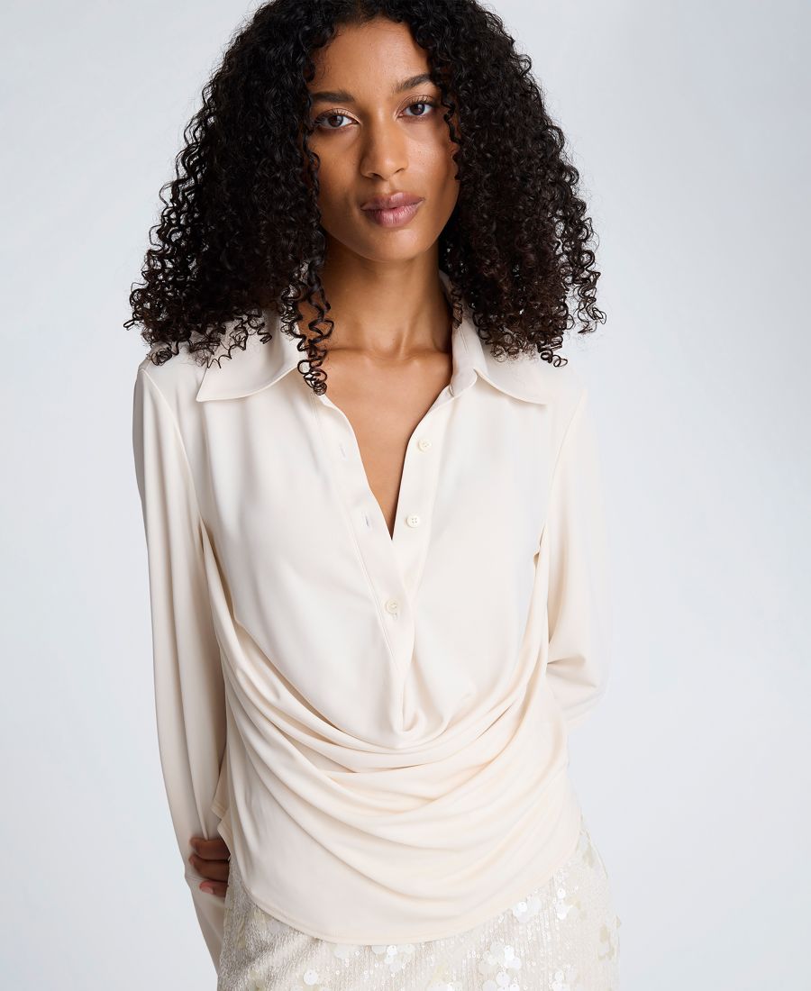 

Женская рубашка с драпировкой спереди, надеваемая через голову Kenneth Cole, Oyster