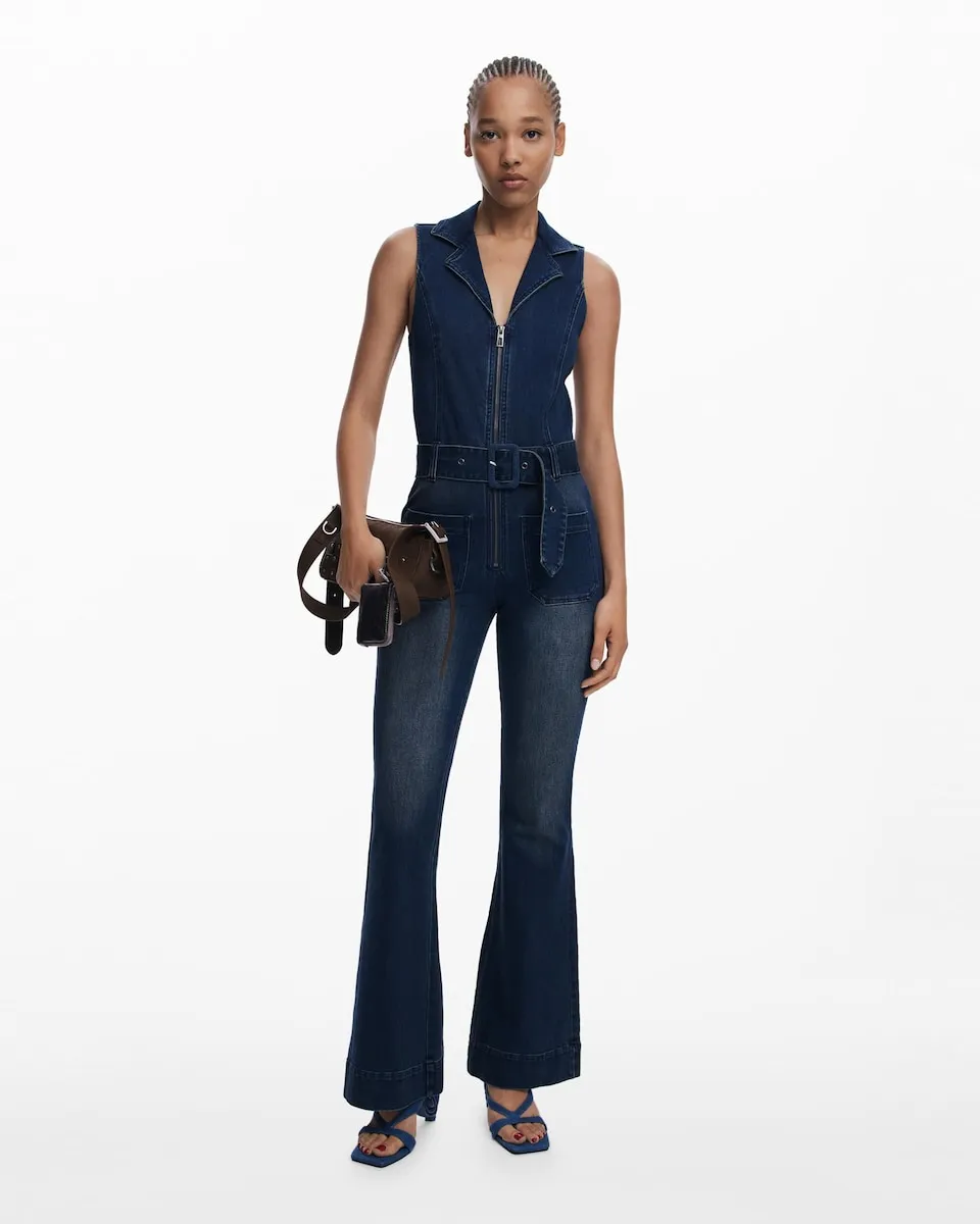 

Женский комбинезон с расклешенными джинсовыми штанинами Desigual, синий