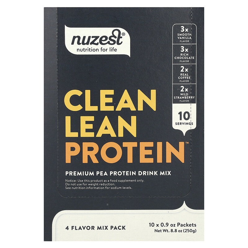 

Nuzest, Clean Lean Protein, смесь 4 вкусов, 10 пакетиков по 25 г (0,9 унции)