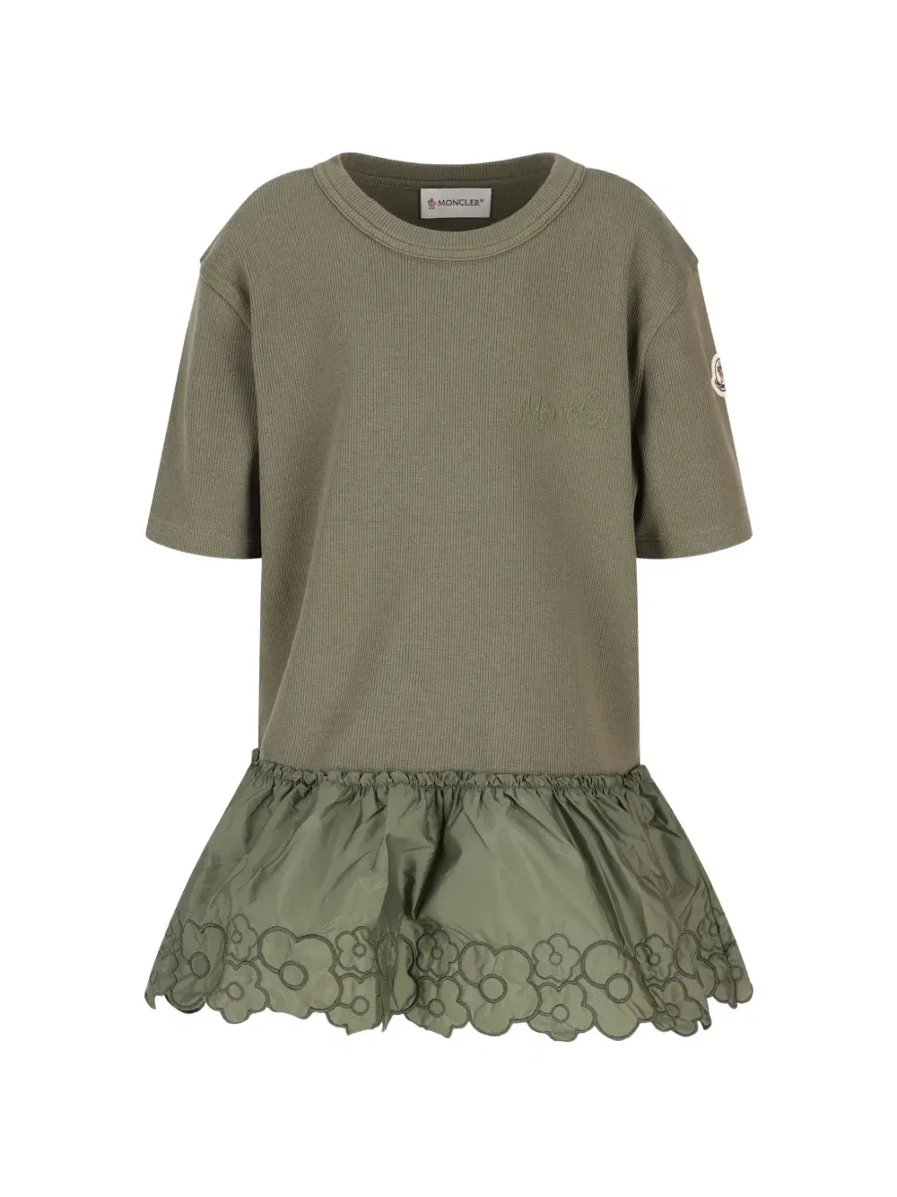 Футболка с вышивкой и оборками Moncler Enfant, зеленый