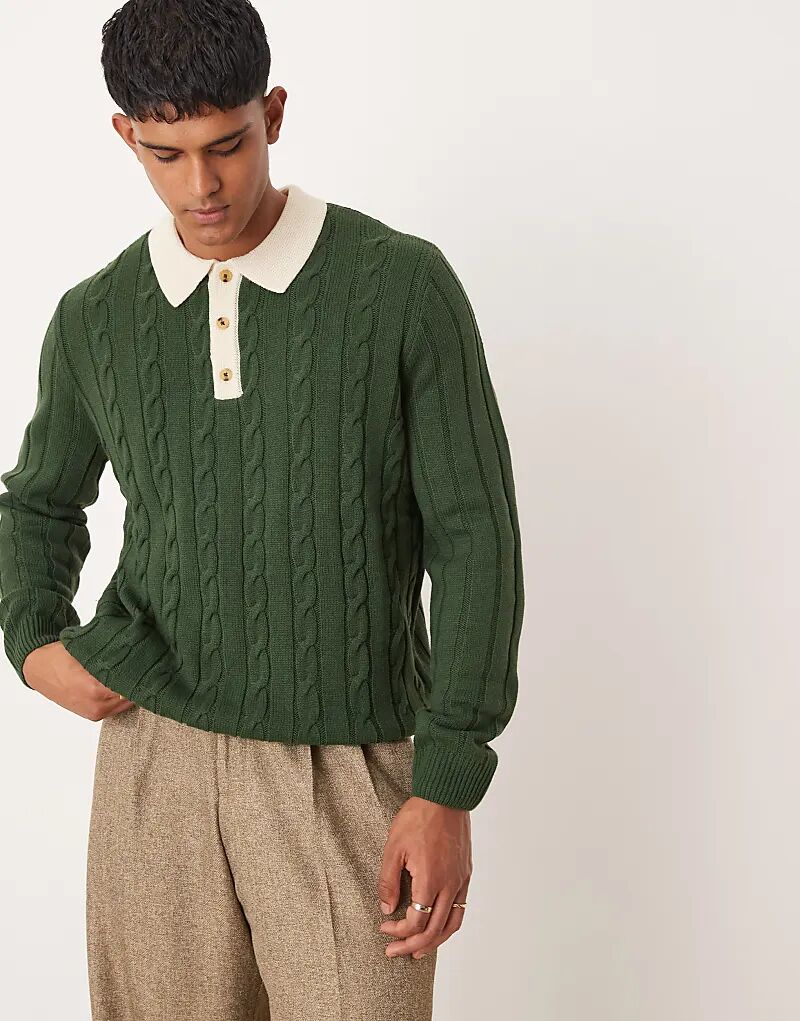 

Свободный джемпер-поло с косами темно-зеленого цвета ASOS DESIGN