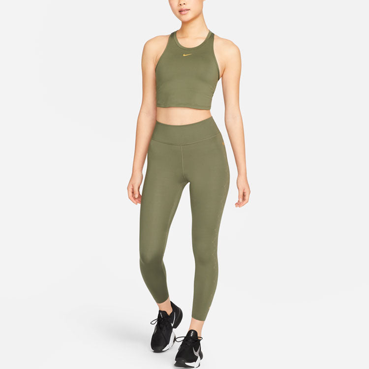 Брюки (WMNS) Nike Dri-FIT Side Pattern Printing Sports Training Quick Dry Tight Gym Pants/Trousers/Joggers Olive Green — фото 2