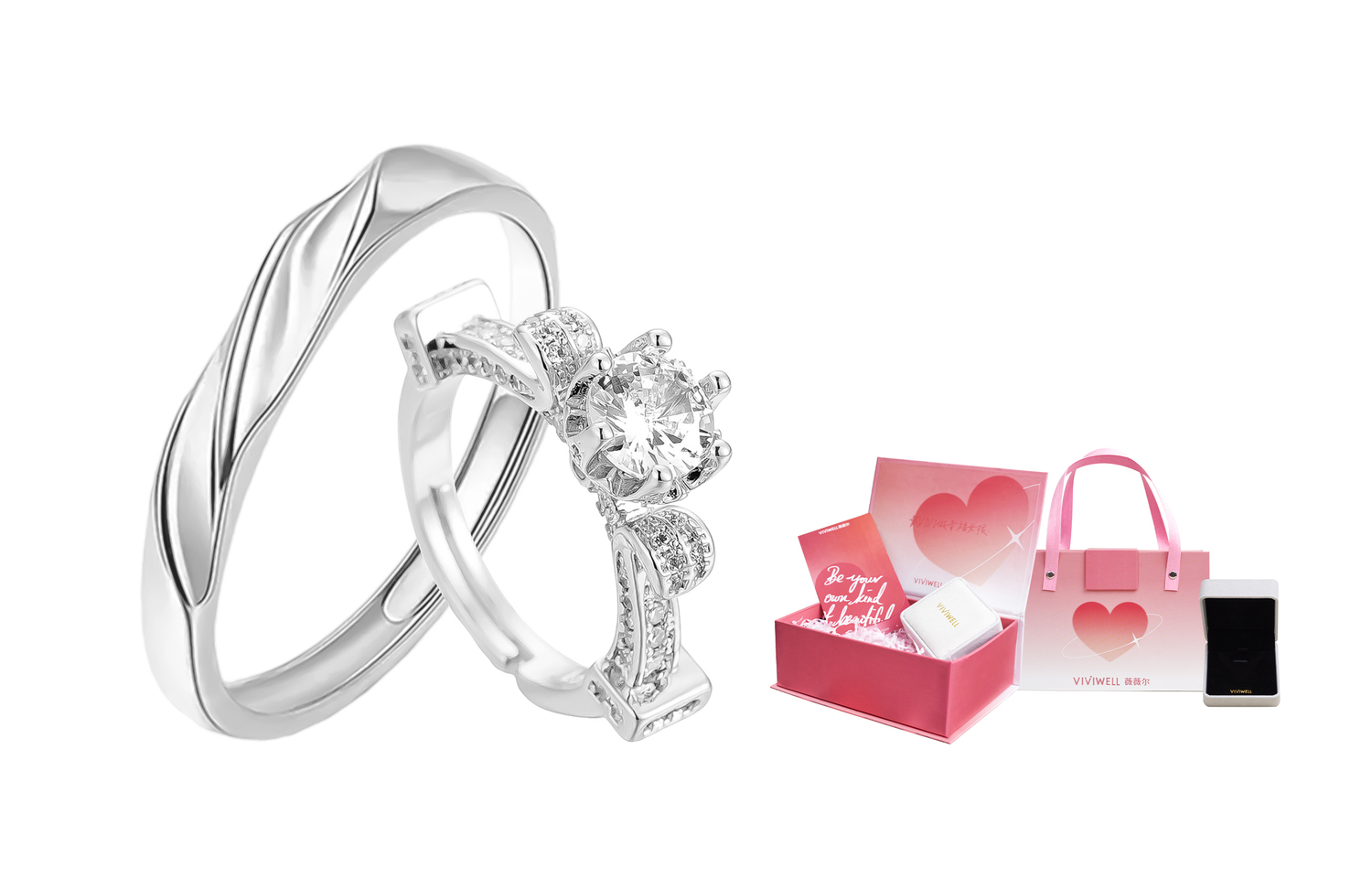 

Нишевое дизайнерское кольцо для женщин VIVIWELL, Eiffel Tower Couple Ring + Heartbeat Gift Box