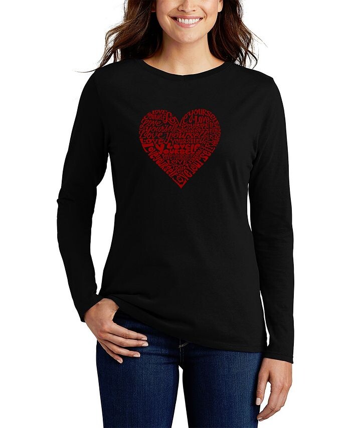 

Женская футболка с длинным рукавом Love Yourself Word Art LA Pop Art, черный