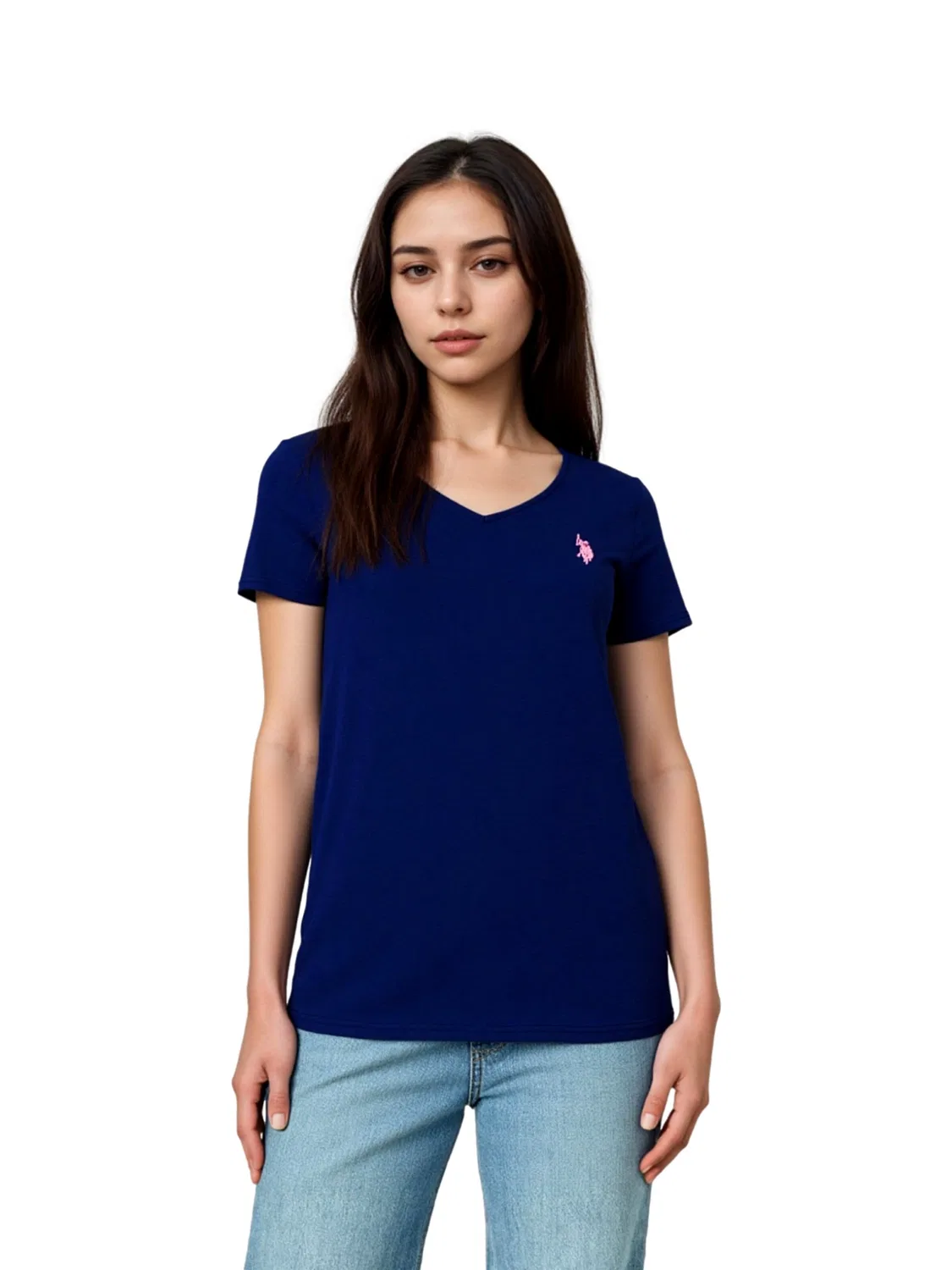 Футболка с V-образным вырезом U.S. POLO ASSN. темно-синего цвета — фото 3