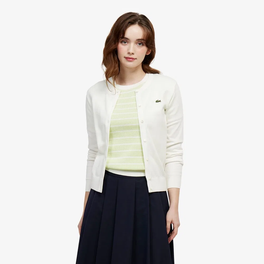 Свитер Lacoste ажурный с круглым вырезом, светло-зеленый