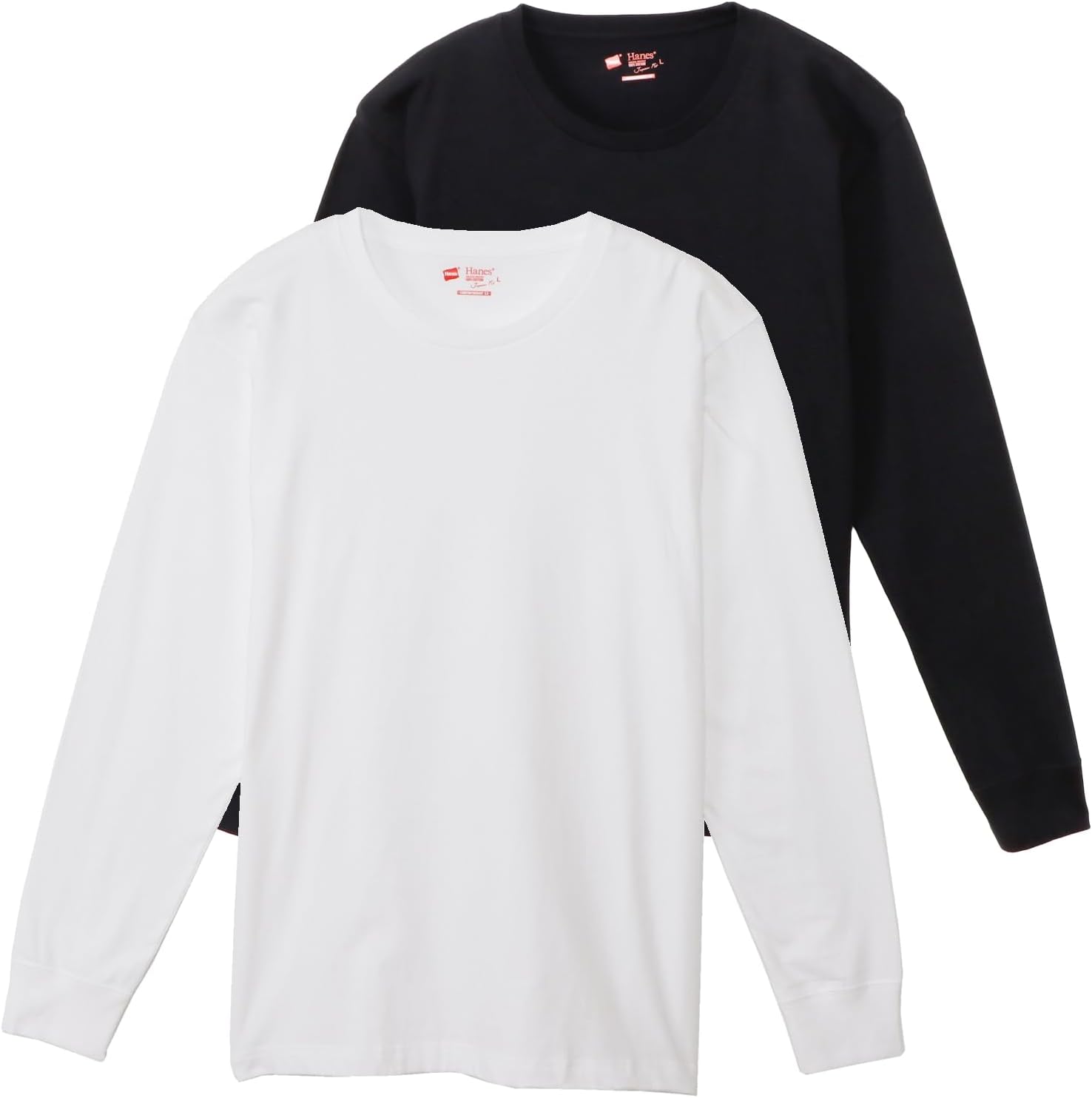 

Мужские футболки с длинными рукавами и круглым вырезом Hanes, комплект из 2 штук, 100% хлопок, круглый крой, без этикеток, размер H5440, Япония