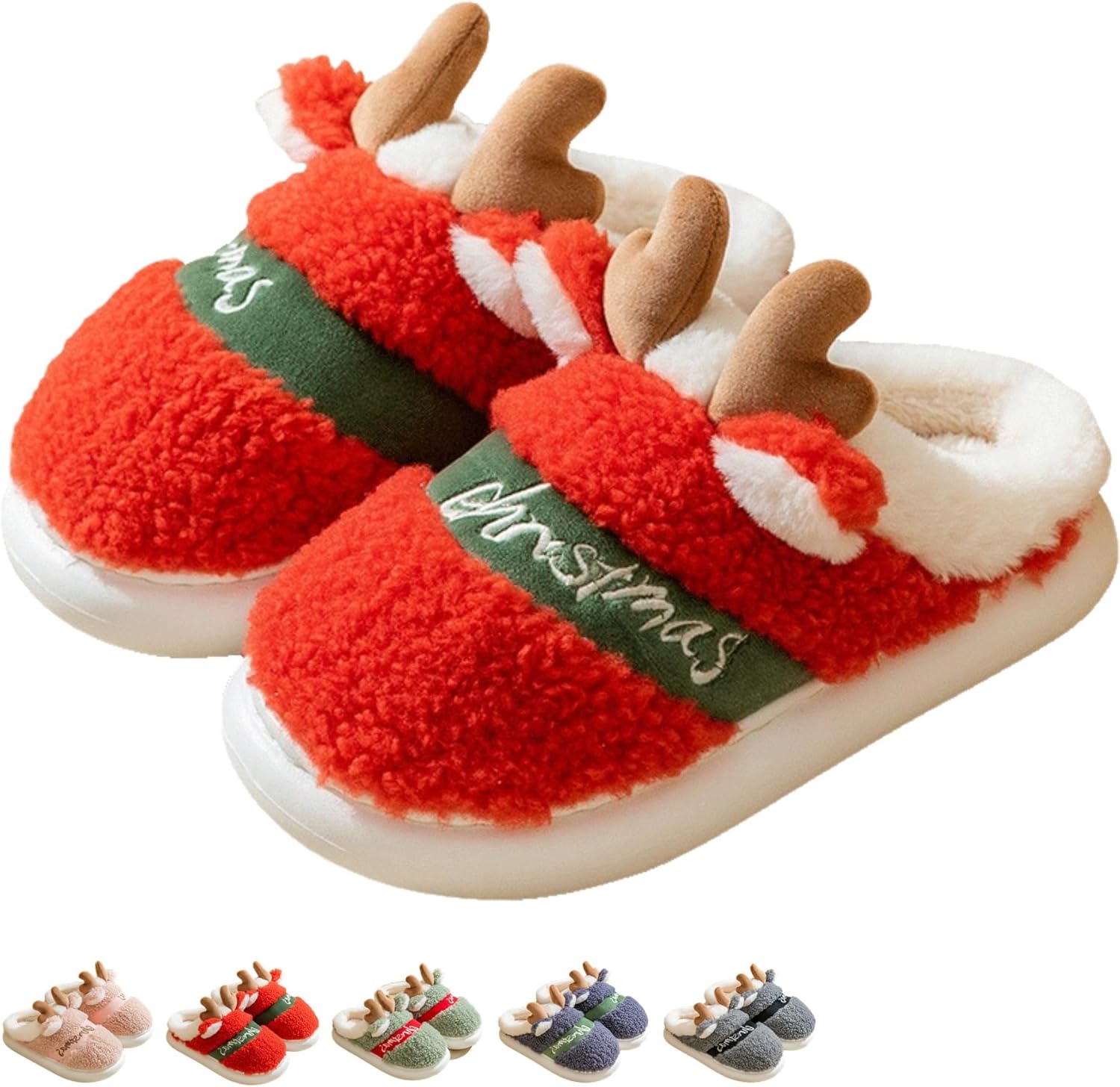 

Зимние рождественские тапочки для женщин и мужчин, милые, уютные, пушистые домашние тапочки с оленями и лосями, теплые плюшевые тапочки для дома и спальни, праздничный подарок для семьи и пар Iwhgrmp, красный