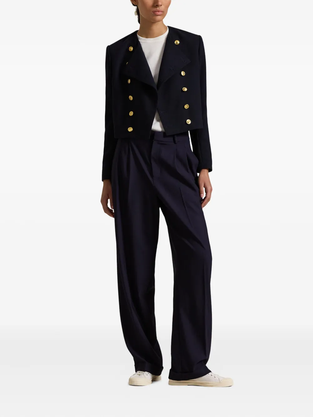 

Двубортный укороченный жакет с золотыми пуговицами POLO RALPH LAUREN, черный