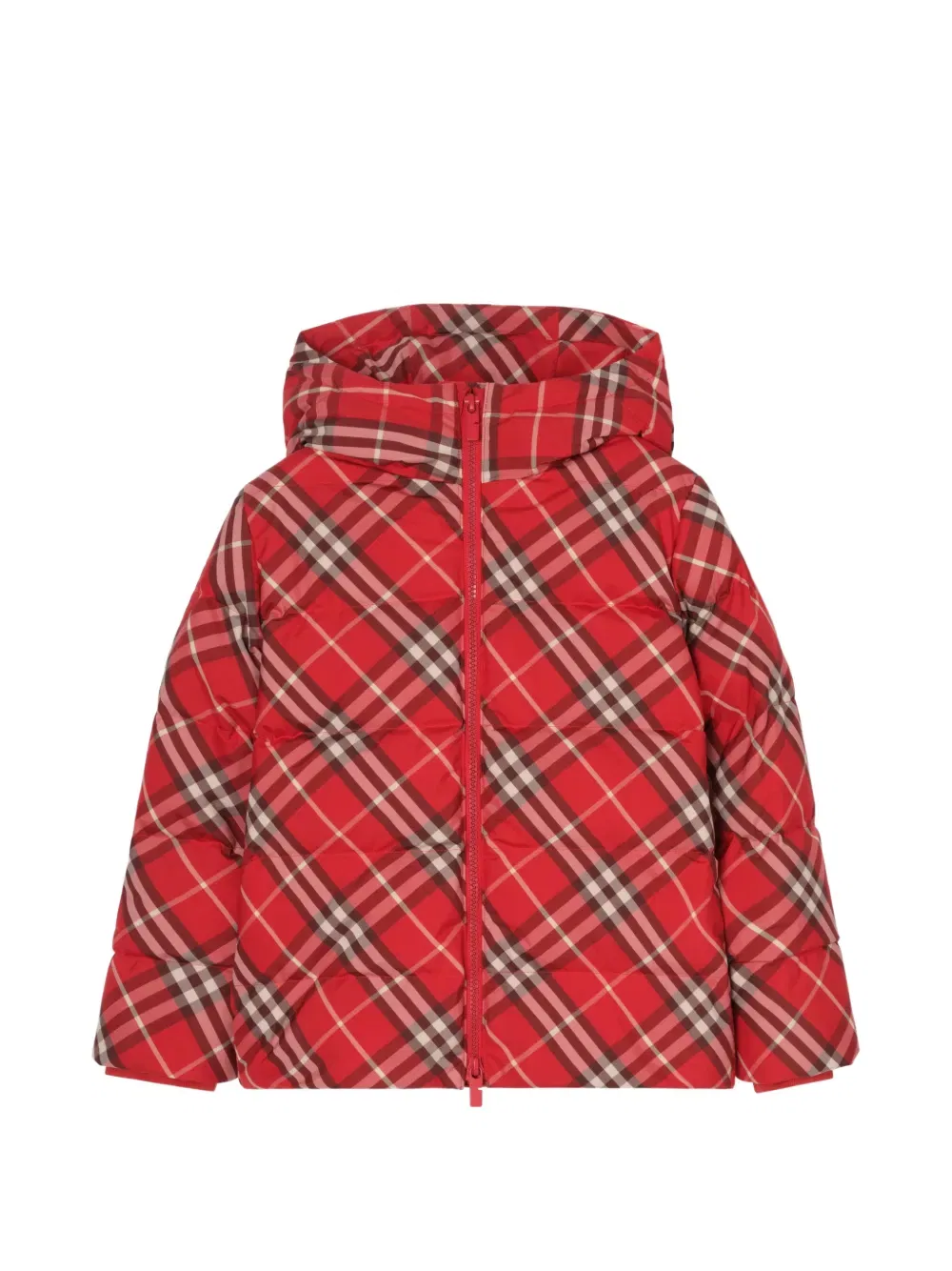 Куртка-пуховик в клетку Burberry Kids, красный