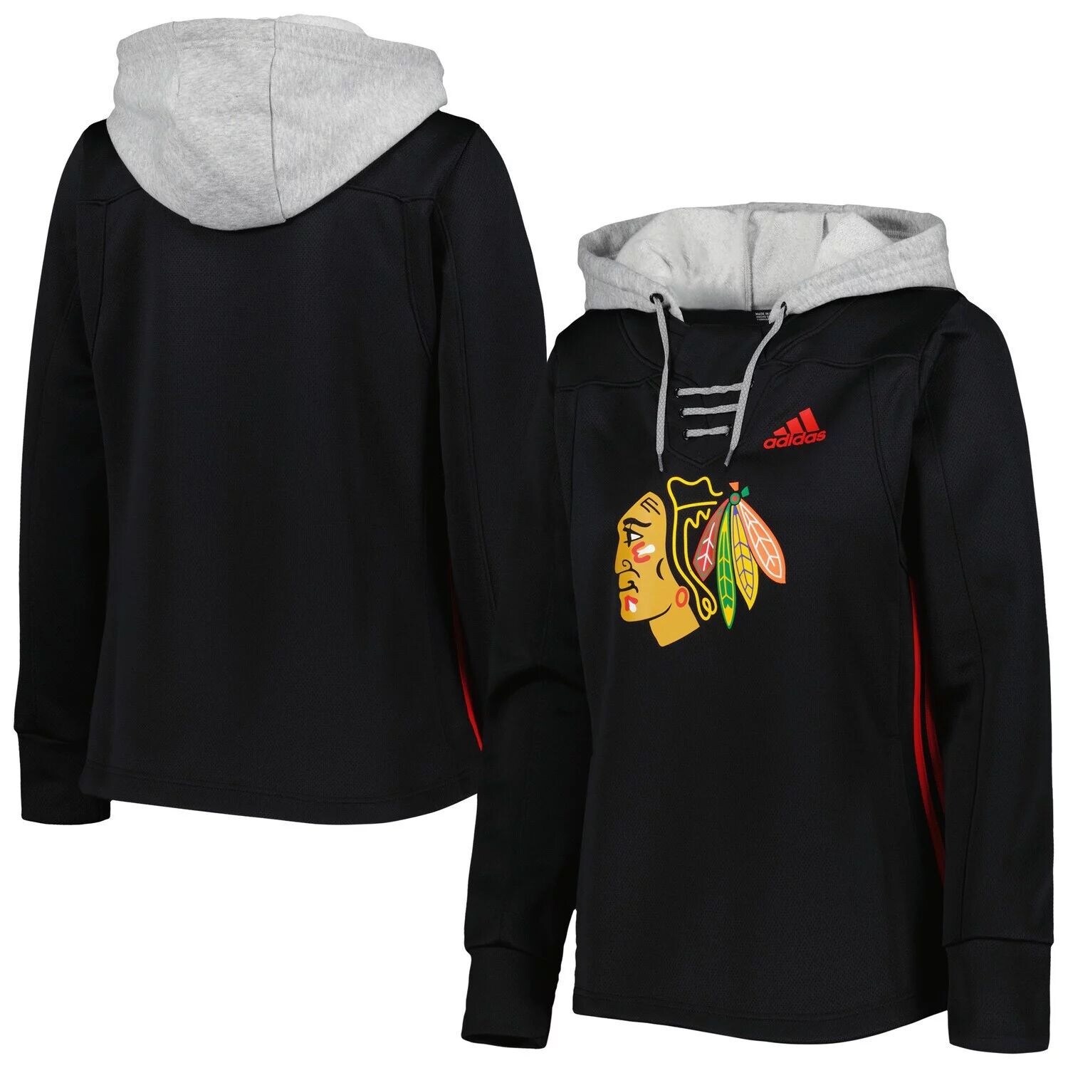 

Женская черная толстовка с капюшоном adidas Chicago Blackhawks Skate Lace Primeblue Team adidas, Черный, Женская черная толстовка с капюшоном adidas Chicago Blackhawks Skate Lace Primeblue Team adidas