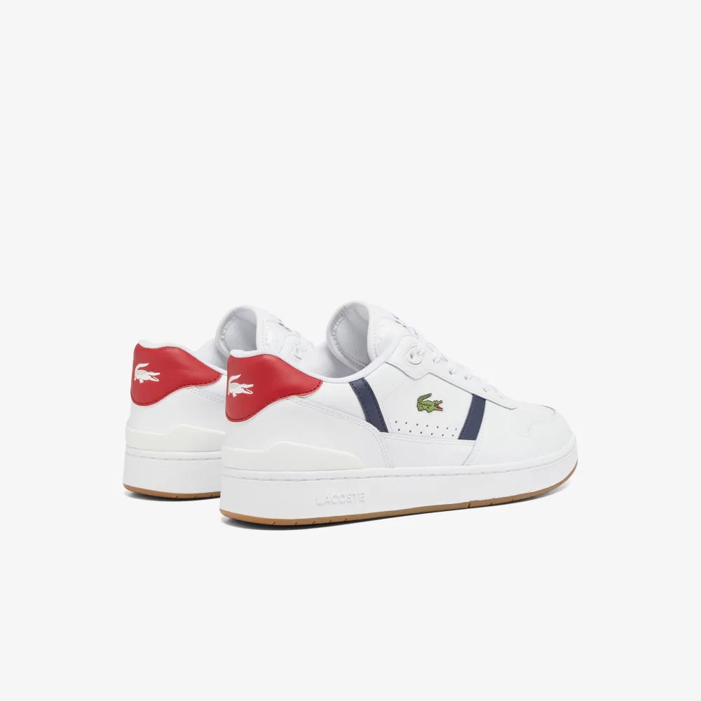 Мужские низкие кожаные кроссовки T-Clip Set бело-тёмно-сине-красные от Lacoste — фото 3