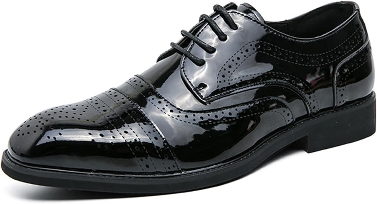 

Мужские оксфорды из лакированной кожи с массивным каблуком, ретро, с круглым носком, противоскользящие, на шнуровке, для деловых встреч, свадеб и формальных мероприятий Fifilapin, черный