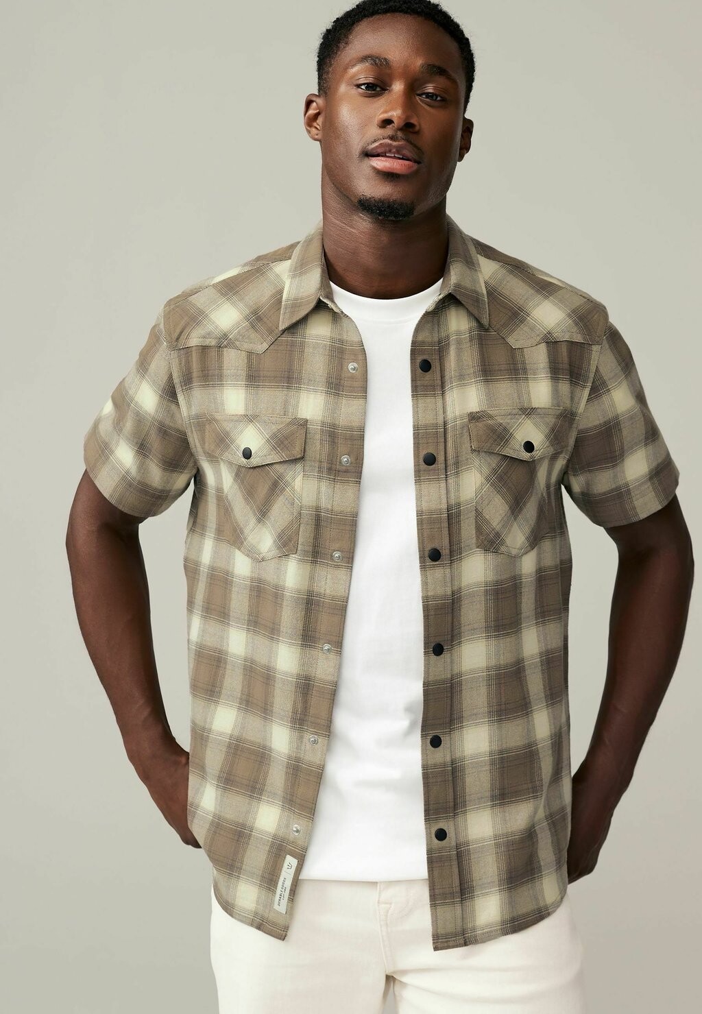

Рубашка SHORT SLEEVE CHECK TWIN POCKET WESTERN REGULAR FIT Next, бежевый