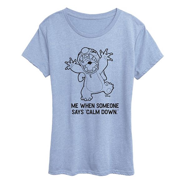 

Женская футболка с принтом 'lilo & stitch' 'calm down' Disney, Heather Chambray Blue, Синий, Женская футболка с принтом 'lilo & stitch' 'calm down' Disney, Heather Chambray Blue