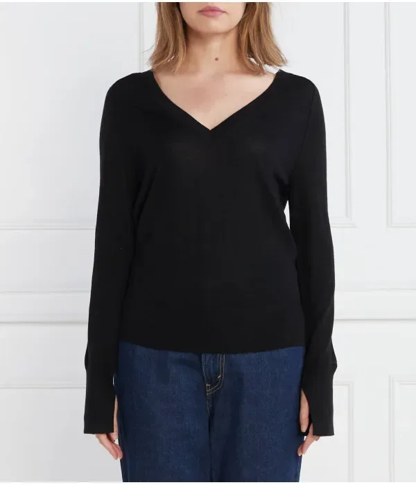 Свитер из сверхтонкой шерсти V-NK regular fit Calvin Klein, черный