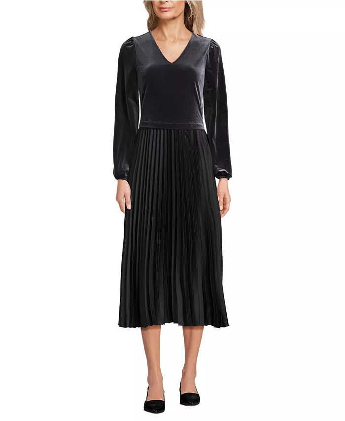 

Женское платье-миди «Дуэт» из бархата и атласа Lands' End, черный