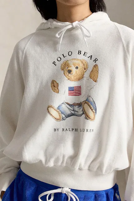 Худи женское усадка Shrunken Fit Polo Bear Terry Hoodie Polo Ralph Lauren, белый — фото 4