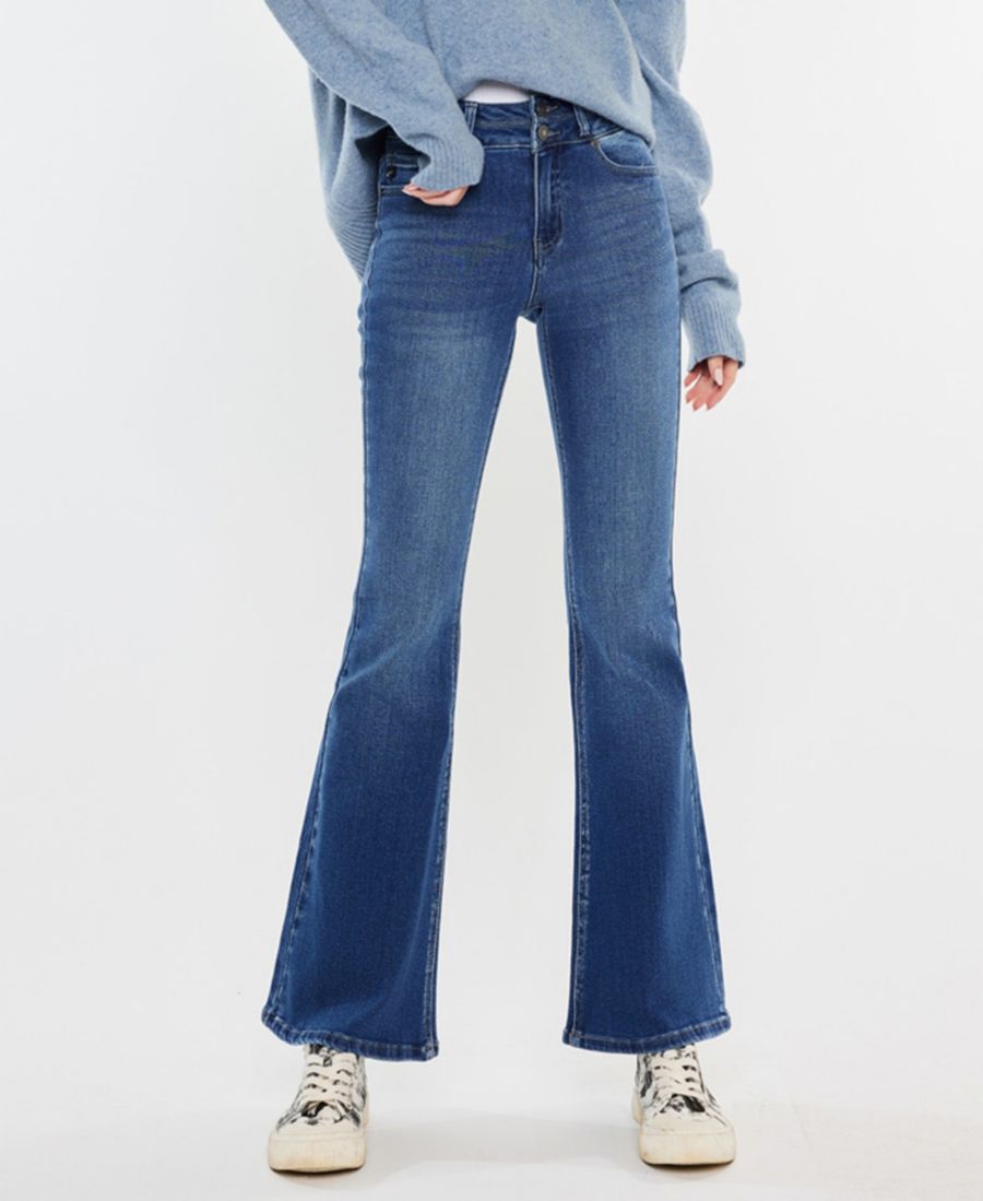 

Женские джинсы с высокой посадкой, двойной талией и расклешенным низом Kancan, Blue