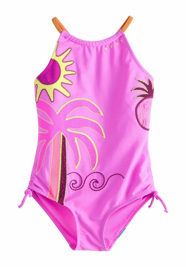 Купальник с бретелями и сборками Next, Purple Palm Applique