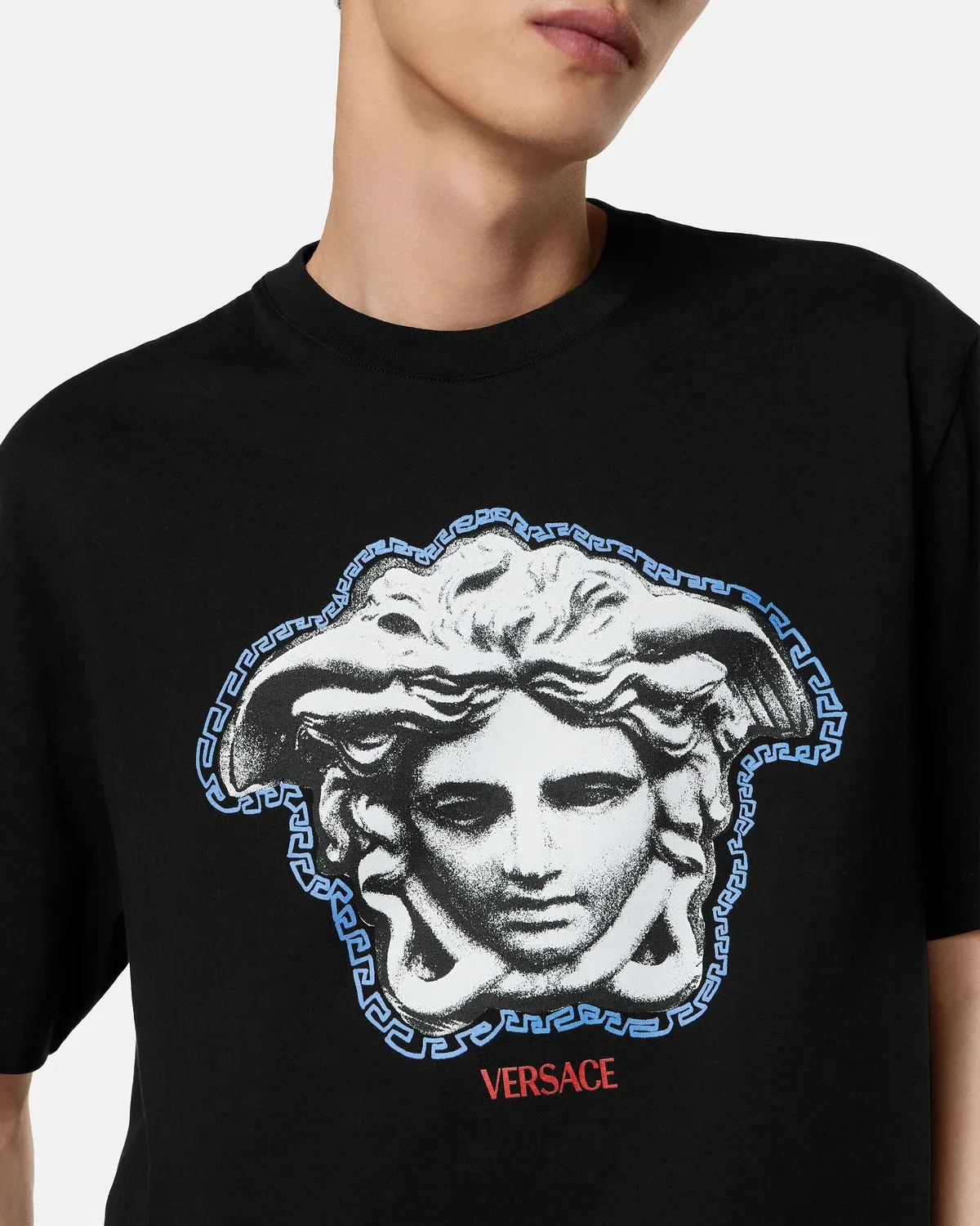 Футболка прямого кроя из хлопкового джерси с принтом VERSACE, черный — фото 4