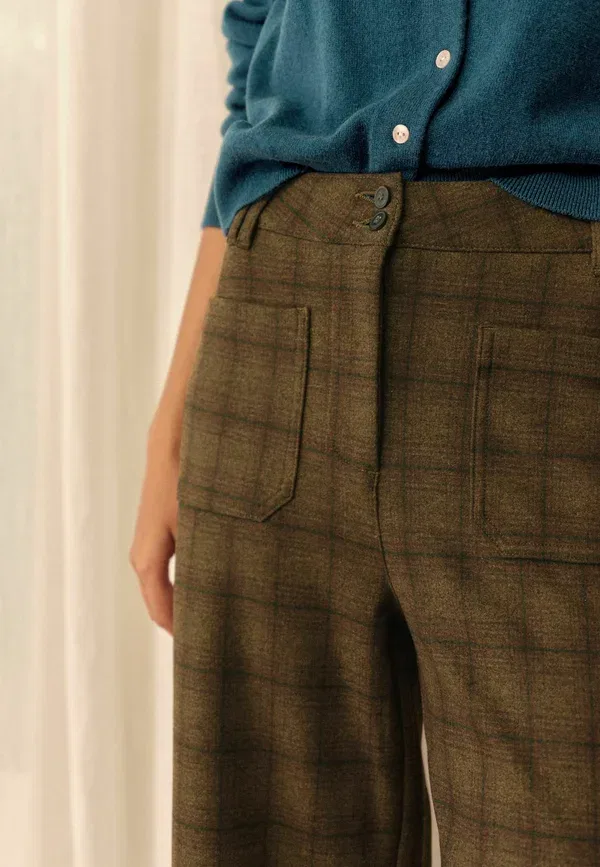 Брюки Petite fit n premium patch pocket wide trousers Next, цвет хаки-зеленый в клетку — фото 4