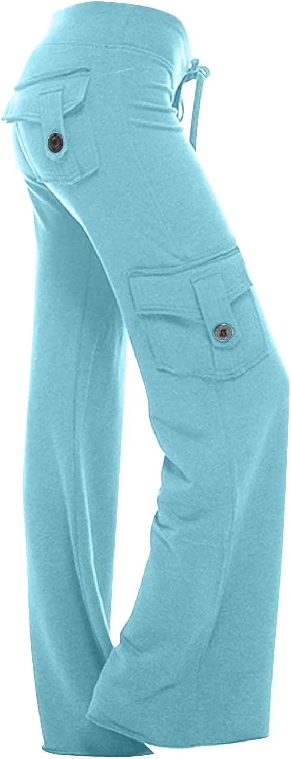 Брюки женские заниженной талией, Slim Fit, на завязке, прямые, с карманами, синие