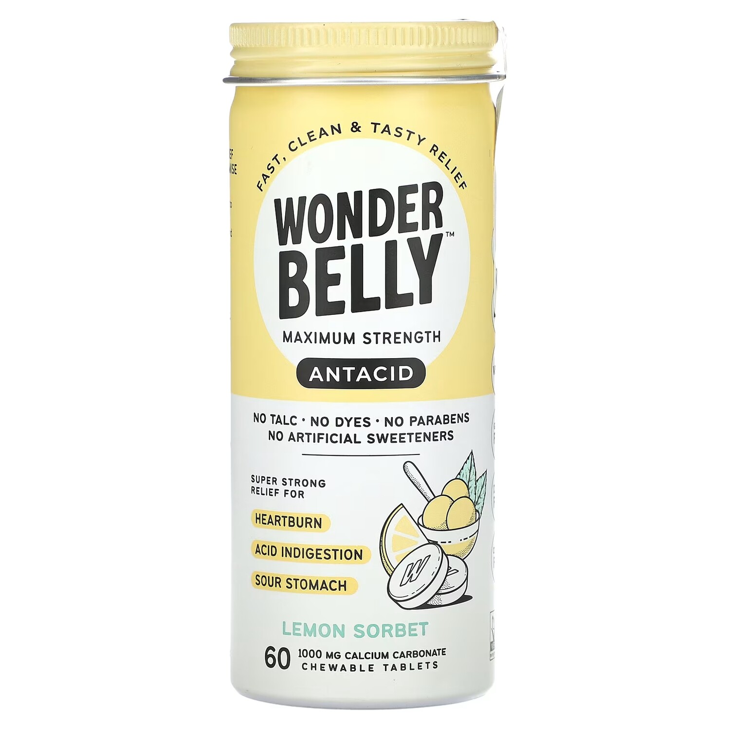 

Антацидный лимонный сорбет Wonderbelly, 60 жевательных таблеток