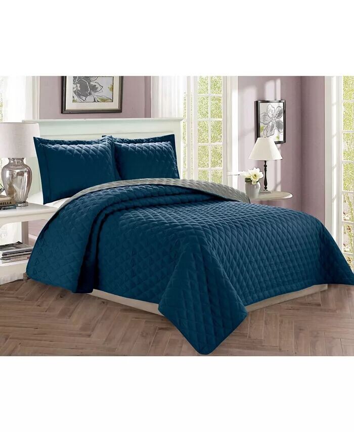 

Роскошные комплекты стеганых покрывал с ромбовидным дизайном Elegant Comfort, синий