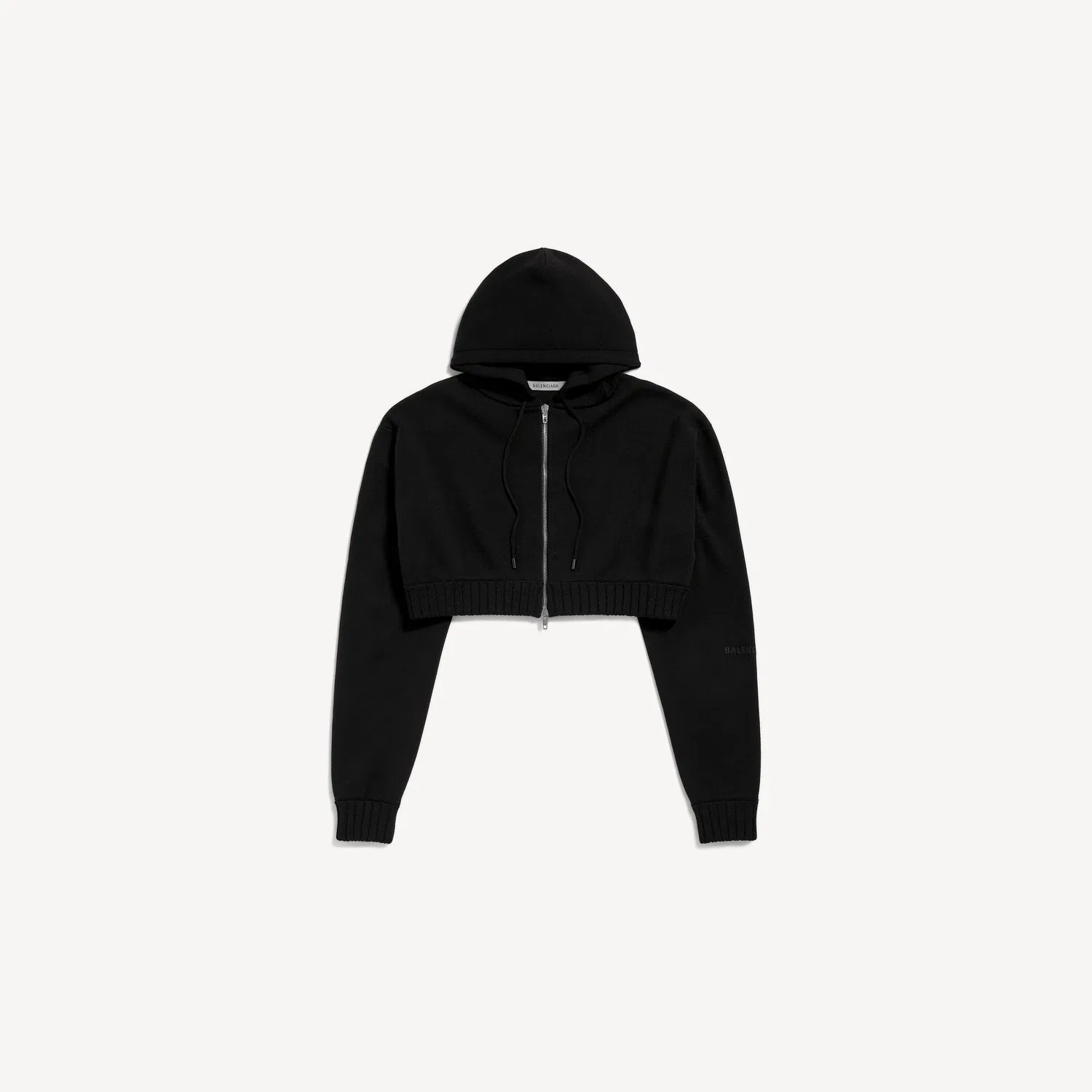 Укороченное женское худи на молнии в техноверсии, черное Balenciaga