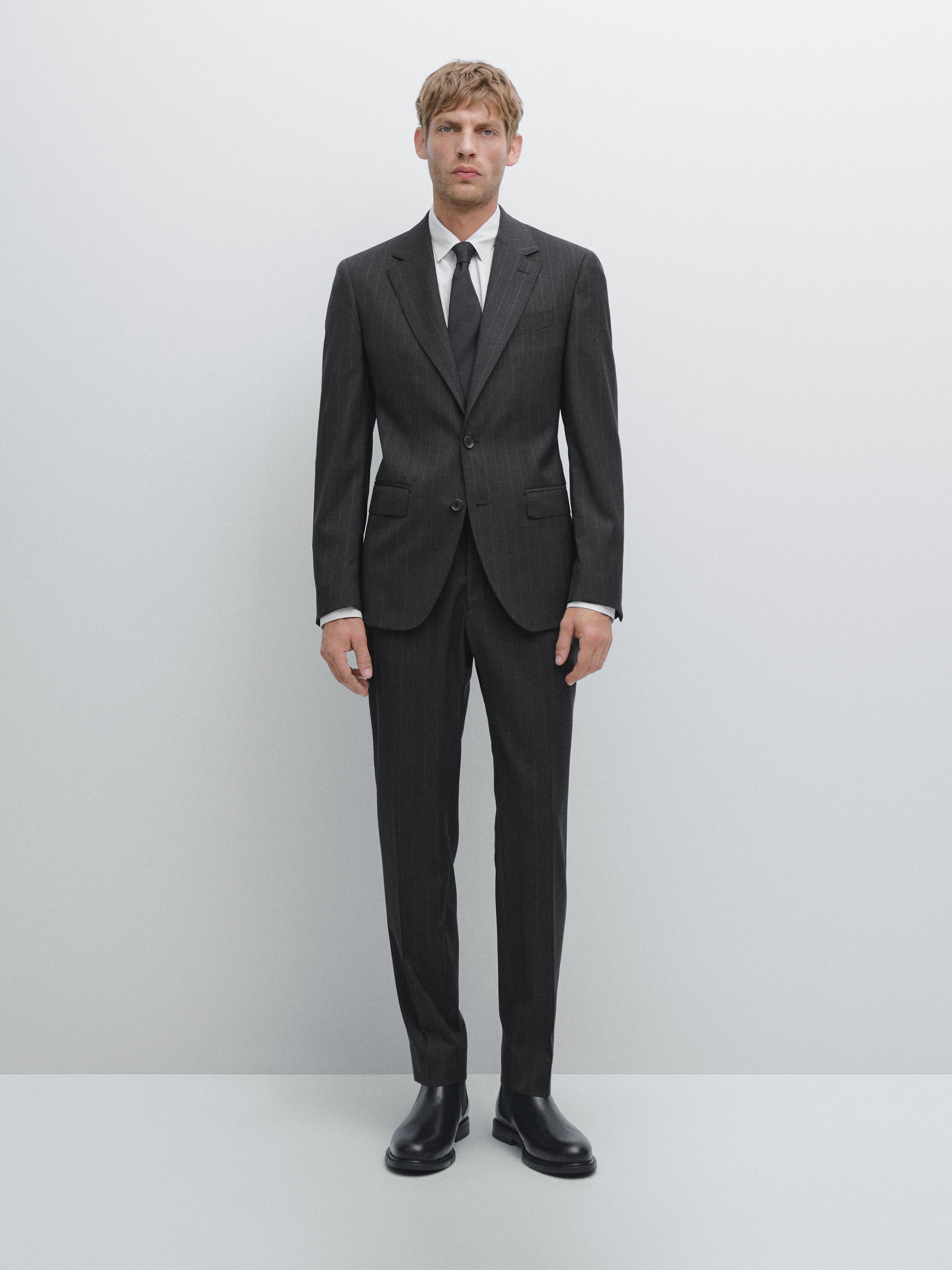 Американский костюм в тонкую полоску Massimo Dutti, серый