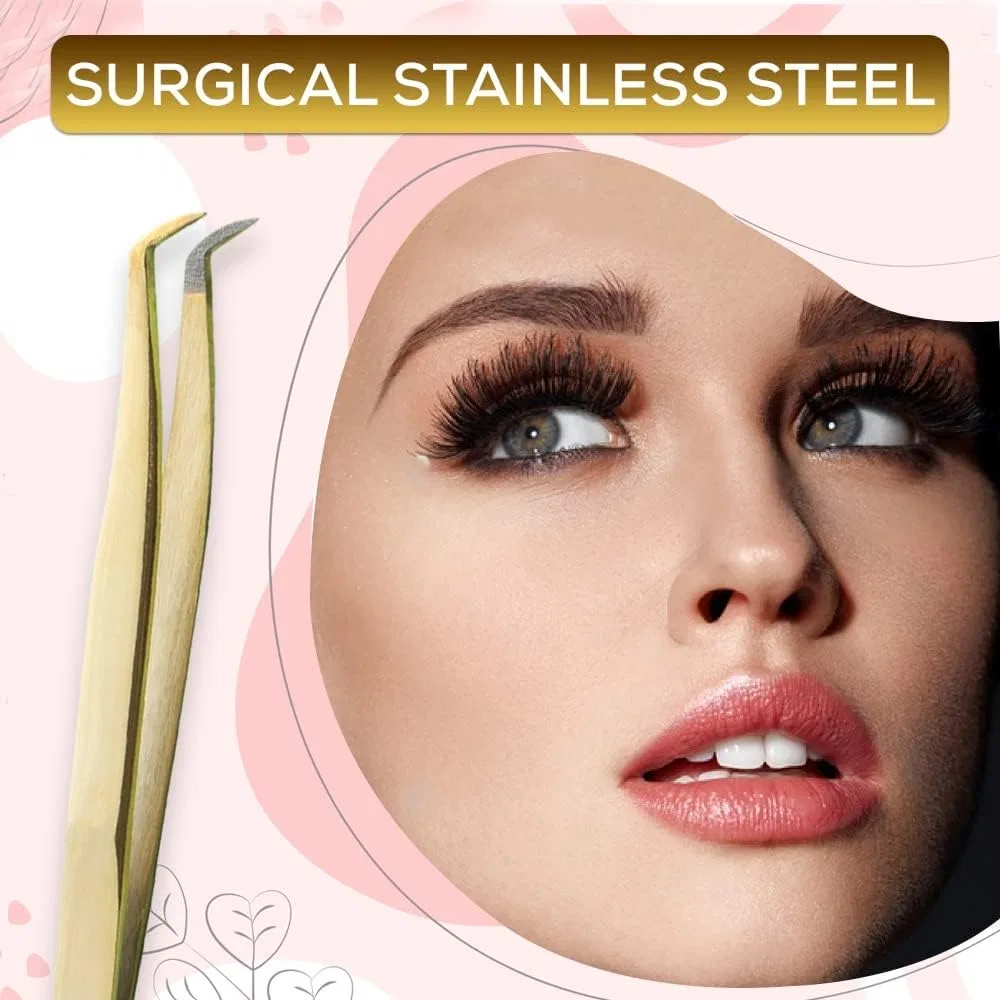 Пинцет для ресниц 90° BeautyPros из нержавеющей стали, золотой — фото 3
