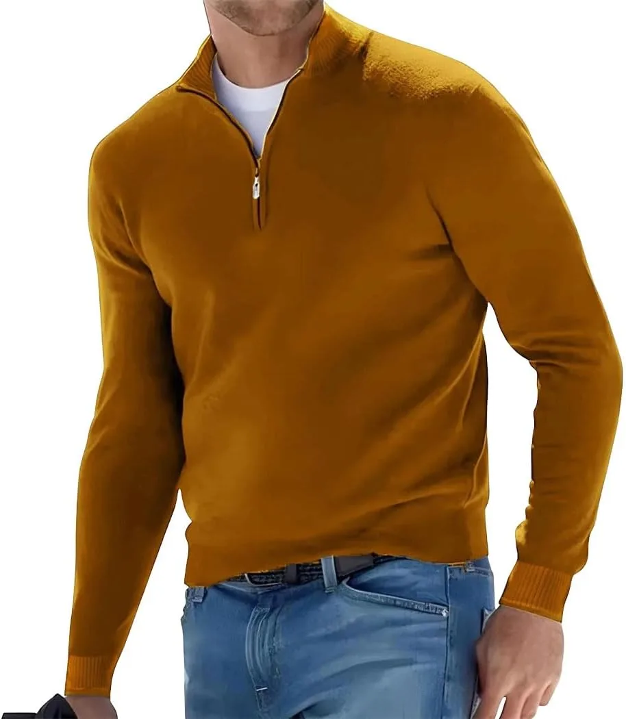 

Мужской вязаный свитер с V-образным вырезом и полумолнией