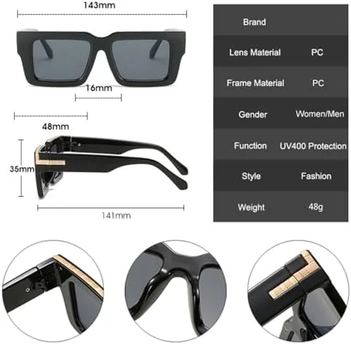 

Ретро-солнцезащитные очки квадратной формы 2026 года для женщин, модные очки с леопардовым градиентом, защита от УФ-излучения UV400 для мужчин MTZJH, Black Grey