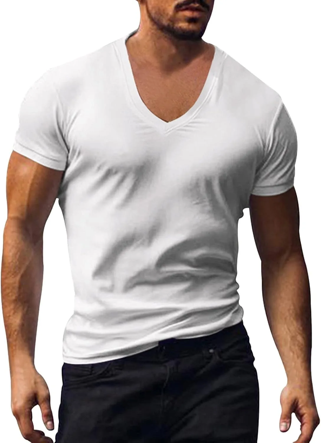 Мужская футболка с V-образным вырезом, Slim Fit, легкая
