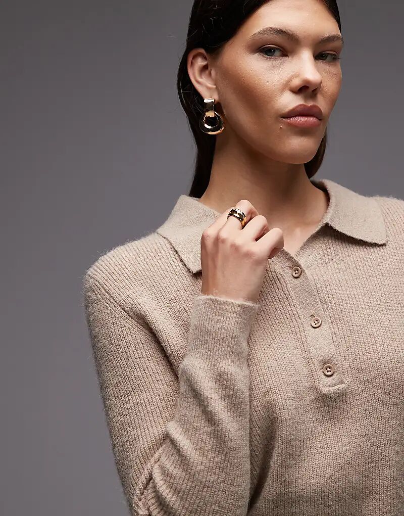 

Вязаный джемпер хенли со свободным воротником ASOS DESIGN овсяного цвета