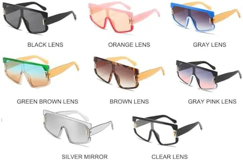 

Крупные квадратные солнцезащитные очки для женщин, модные цельные солнцезащитные очки в винтажном стиле, сине-серые оттенки, панк-очки MTZJH, Orange Lens