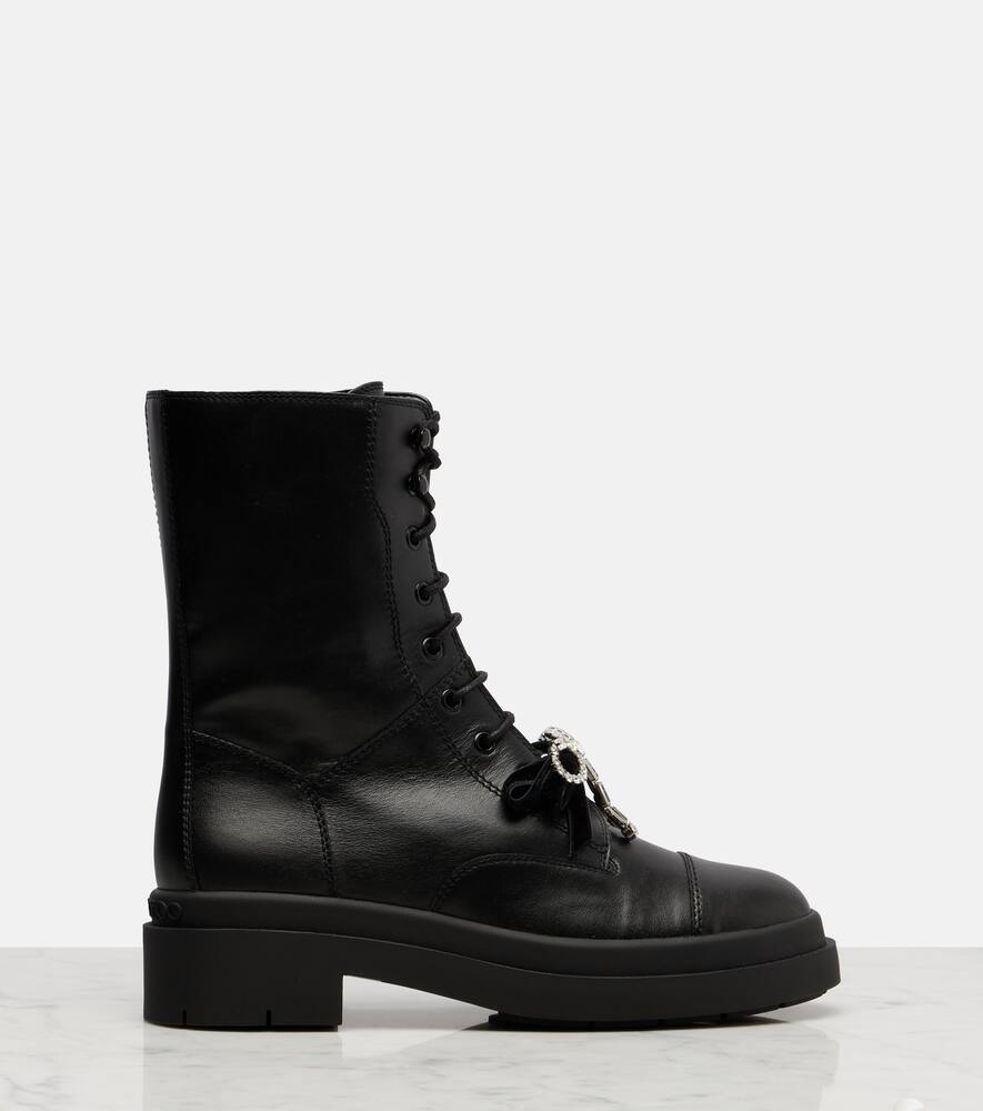 Ботинки Averi на шнуровке из кожи с бантиком Jimmy Choo, Black/Crystal — фото 4