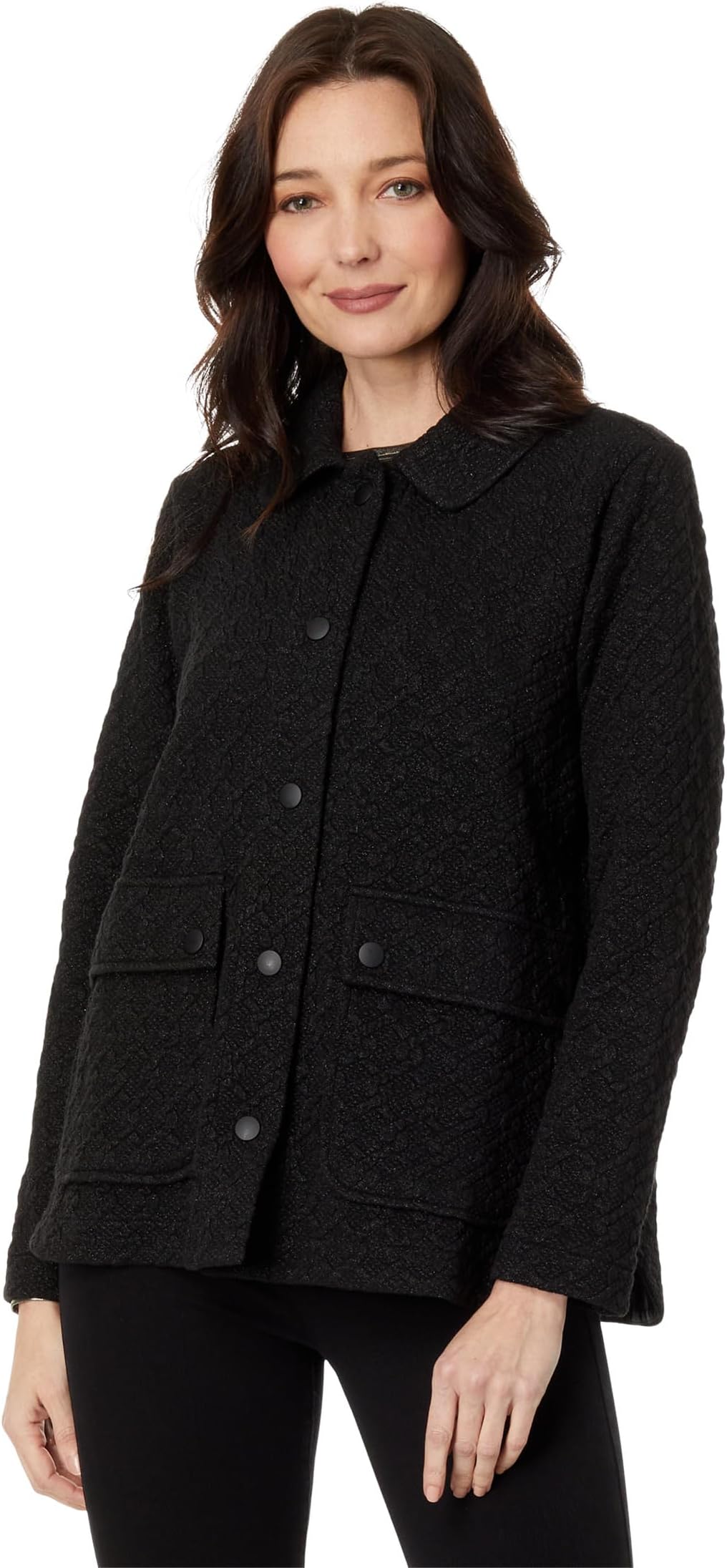 

Куртка Elliott Lauren Shine Through Quilted Knit Jacket w/ Snap Closure, черный