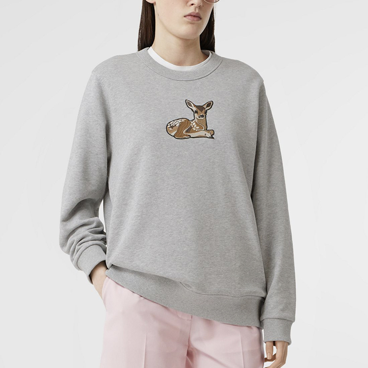 Футболка Fairhall Burberry, с вышивкой оленя, светло-серый меланж — фото 4