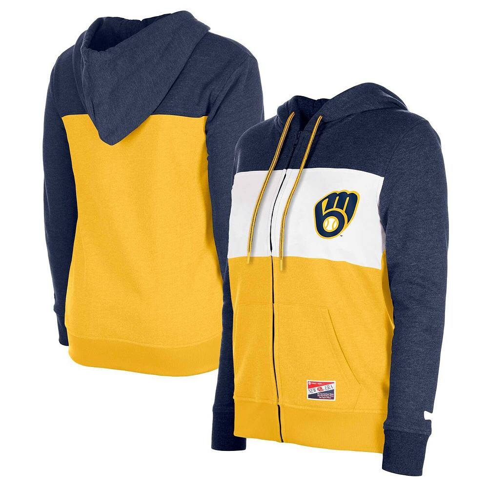 

Женская темно-синяя куртка с капюшоном и молнией во всю длину New Era Milwaukee Brewers Color Block, цвет Brw Navy
