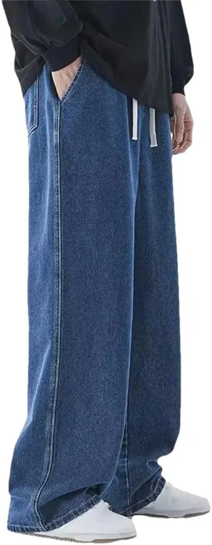 Джинсы прямые широкие Men's Korean Solid Color Casual Long Jeans Classic Straight Wide Leg Denim Pants, 6859